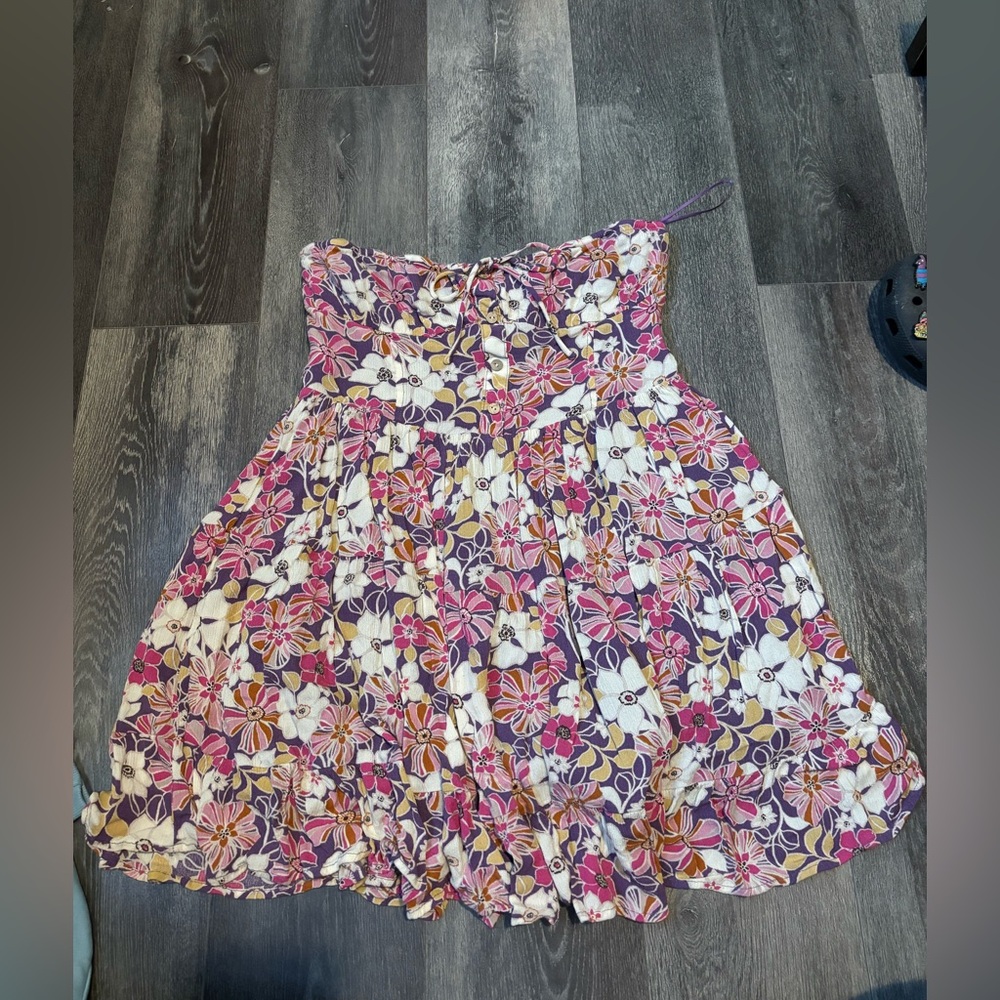 Chic Floral Strapless Mini Dress - Pink and Purple